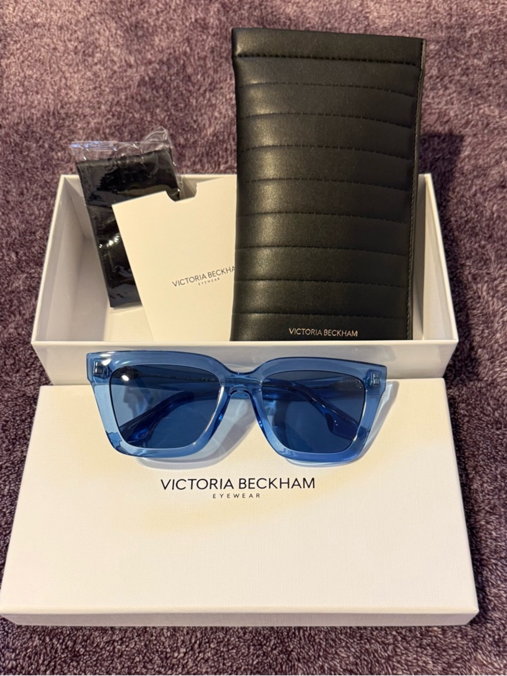 Victoria Beckham Translucent Blue Square Sunglasses